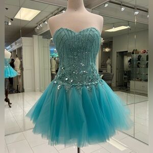 Mint Strapless Tulle Dress with Sequins